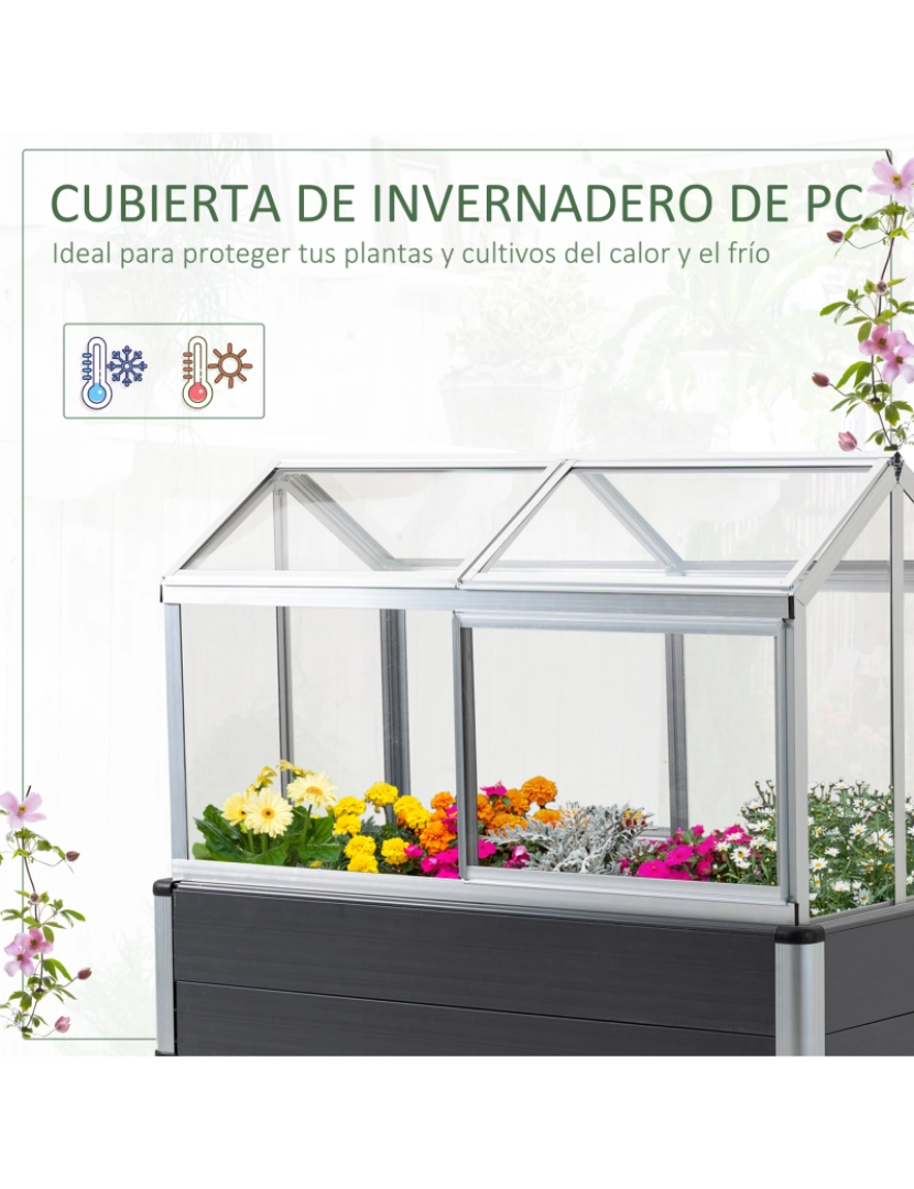 imagem de Outsunny Horta Elevada 113,5x61x128,5cm Estufa com Cobertura de Policarbonato com Teto Retrátil e Laterais Deslizantes Estrutura de Alumínio e PVC para Plantas Flores Cinza5