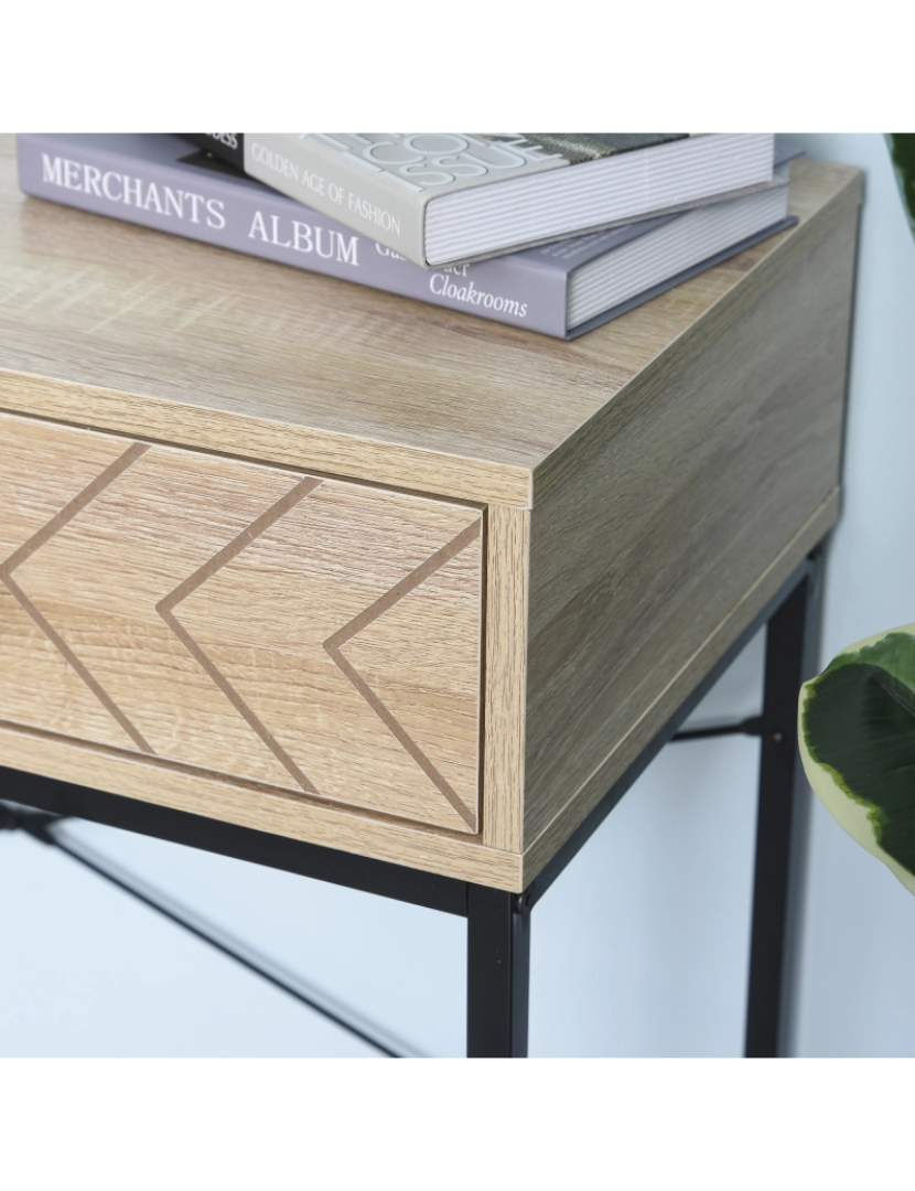 imagem de HOMCOM Mesa Consola 90x35x76cm Mesa de Entrada com 2 Gavetas de Armazenamento Decorativos e Estrutura de Metal para Entrada Corredor Sala de Estar Natural6