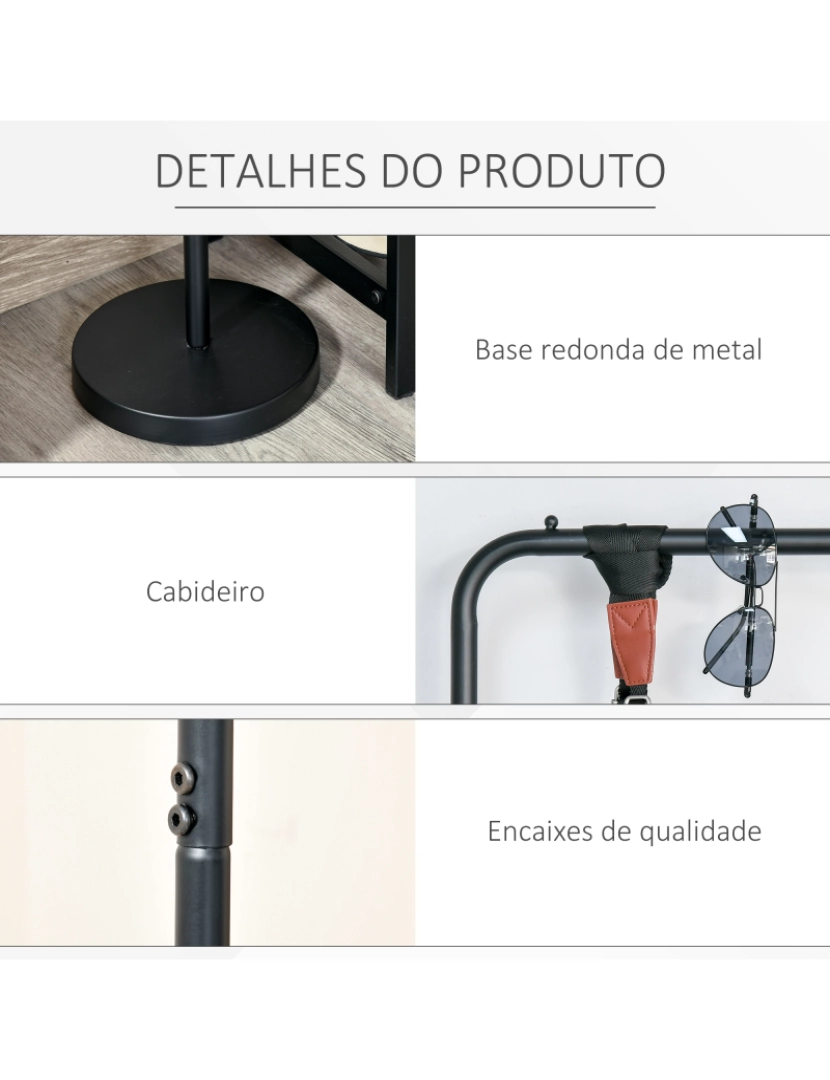 imagem de Suporte para Cabides 159x30x158cm cor madeira natural e preto 837-1507