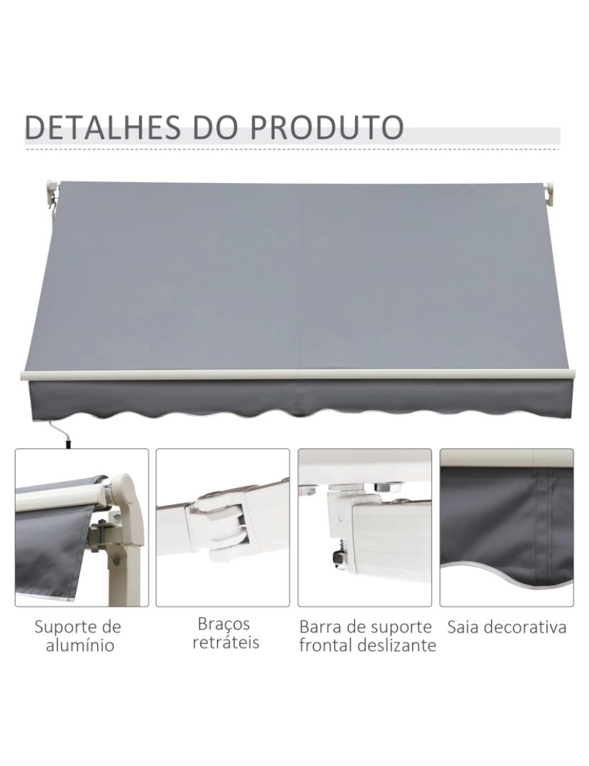 imagem de Toldo Manual Retrátil 295x245x150cm cor cinzento 840-150GY4