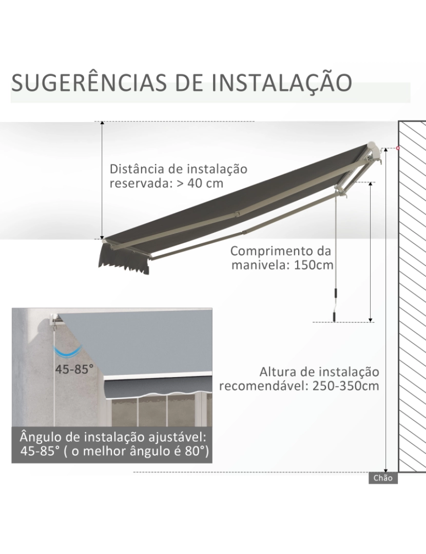 imagem de Toldo Manual Retrátil 295x245x150cm cor cinzento 840-150GY8