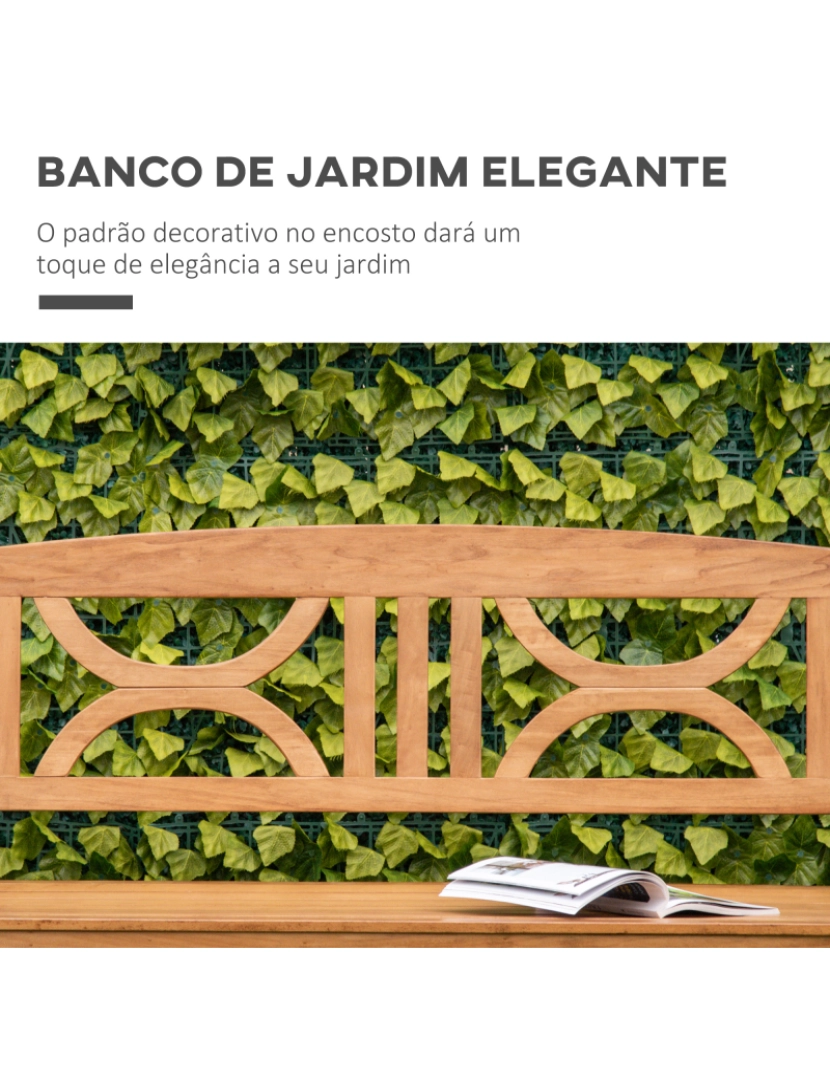 imagem de Outsunny Banco de Madeira Exterior de 2 Lugares 123x61x89,5cm Banco de Jardim com Encosto Decorativo e Apoio para os Braços para Terraço Varanda Pátio Carga 250kg Natural4