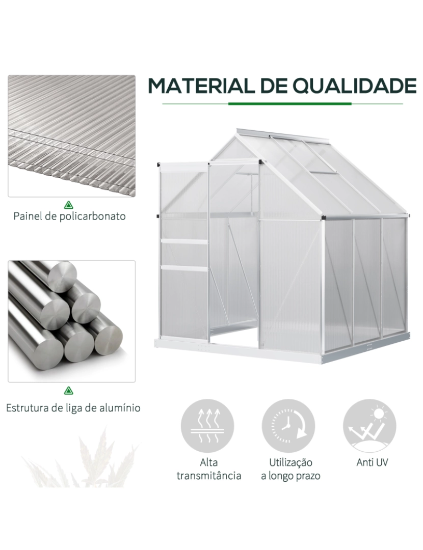 imagem de Outsunny Estufa de Jardim de Policarbonato e Alumínio Estufa de Exterior com Porta Corredeira e 2 Clarobóias para Cultivo de Plantas Sementes 190x190x200cm Transparente4