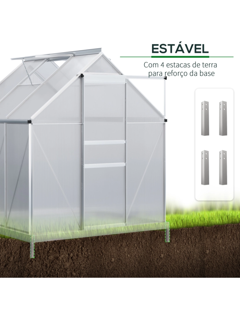 imagem de Outsunny Estufa de Jardim de Policarbonato e Alumínio Estufa de Exterior com Porta Corredeira e 2 Clarobóias para Cultivo de Plantas Sementes 190x190x200cm Transparente6