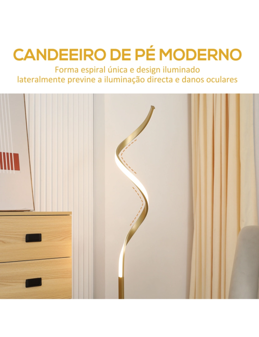 imagem de HOMCOM Candeeiro de Pé de Metal Candeeiro de Pé Moderno com Luzes LED Máx. 10W IP20 Interruptor de Pé para Sala de Estar Dormitório Escritório 20,5x20,5x147cm Dourado4