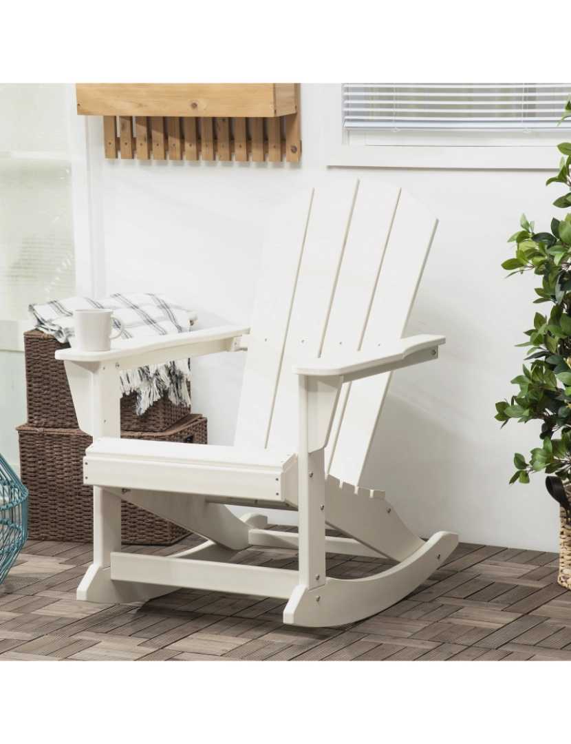 imagem de Outsunny Cadeira Adirondack Baloiço de Jardim Baloiço para Exterior Estilo Adirondack de HDPE para Varanda Pátio Carga Máxima 120kg 73,5x93x91,5cm Branco2