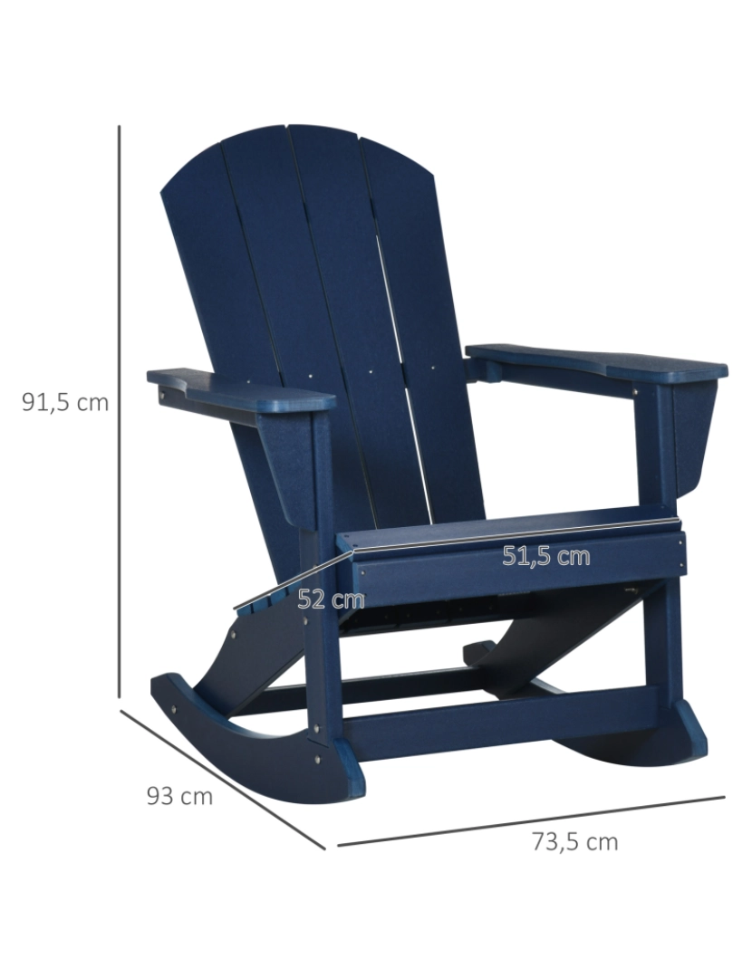 imagem de Outsunny Cadeira Adirondack Baloiço de Jardim Baloiço para Exterior Estilo Adirondack de HDPE para Varanda Pátio Carga Máxima 120kg 73,5x93x91,5cm Azul Escuro3