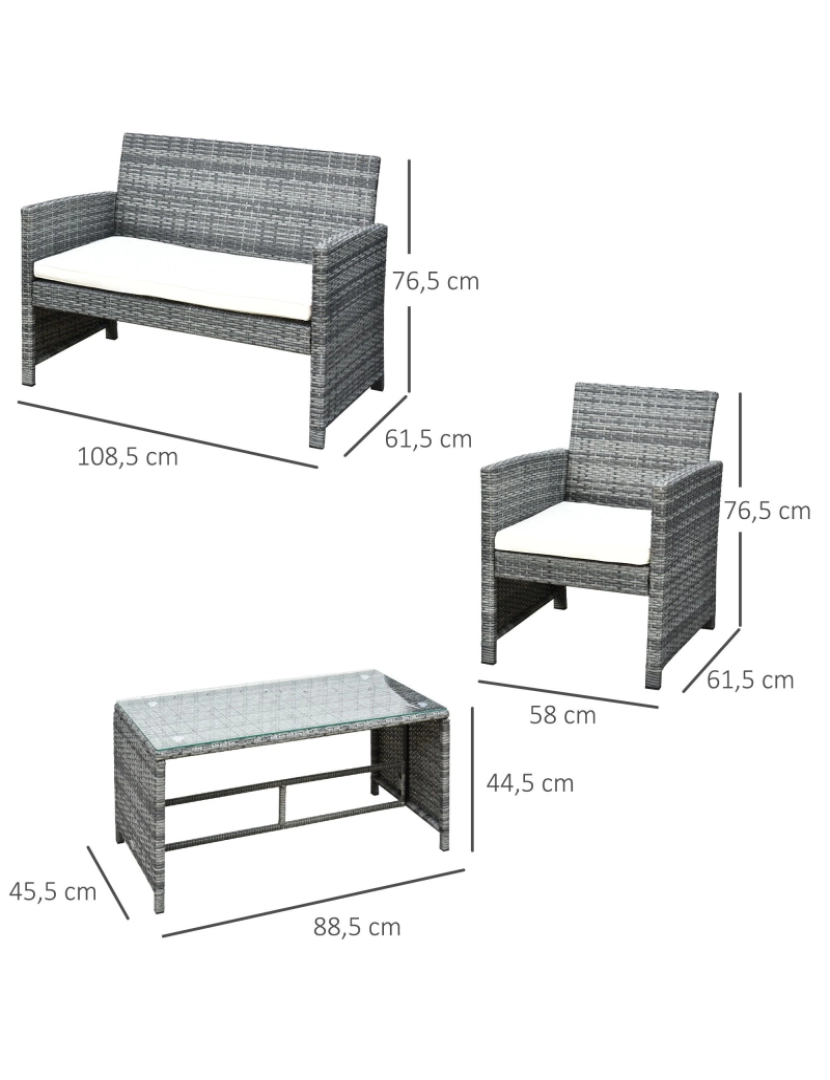 imagem de Móveis de Exterior de Vime 108,5x61,5x76,5cm cor cinzento 841-1733