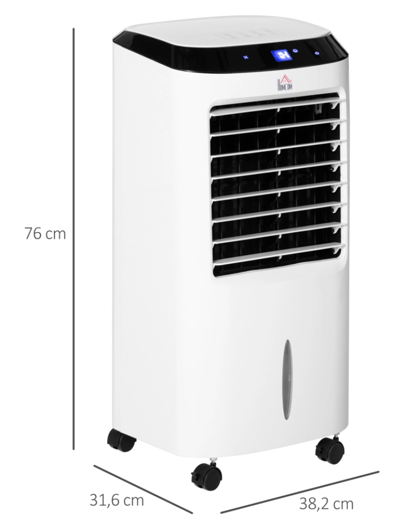 imagem de HOMCOM Climatizador Refrigerador de Ar Portátil 10L Humidificador Ventoinha 60W Ecrã LED Controlo Remoto Temporizador 3 Velocidades 3 Modos 38,2x31,6x76 cm Branco3