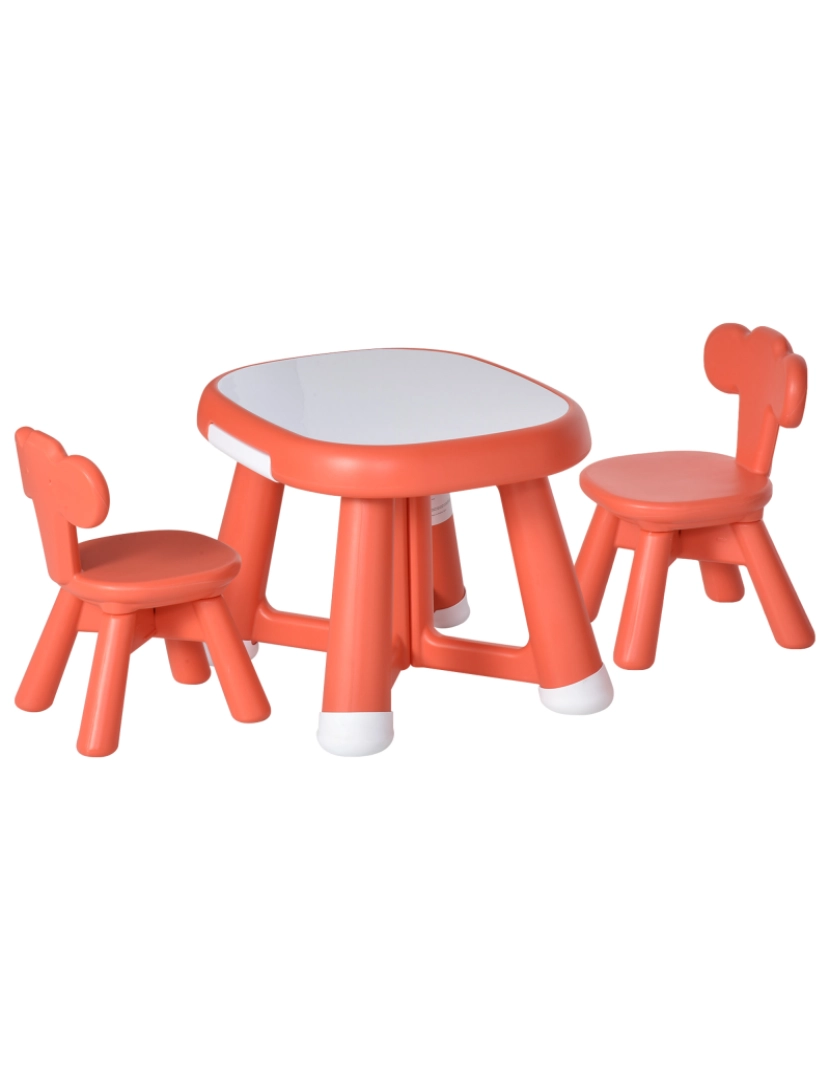 imagem de HOMCOM Conjunto de Mesa Infantil e 2 Cadeiras Mesa com Quadro Branco Multifuncional para Crianças acima de 12 Meses 64,4x52x45,6 cm Vermelho Coral1