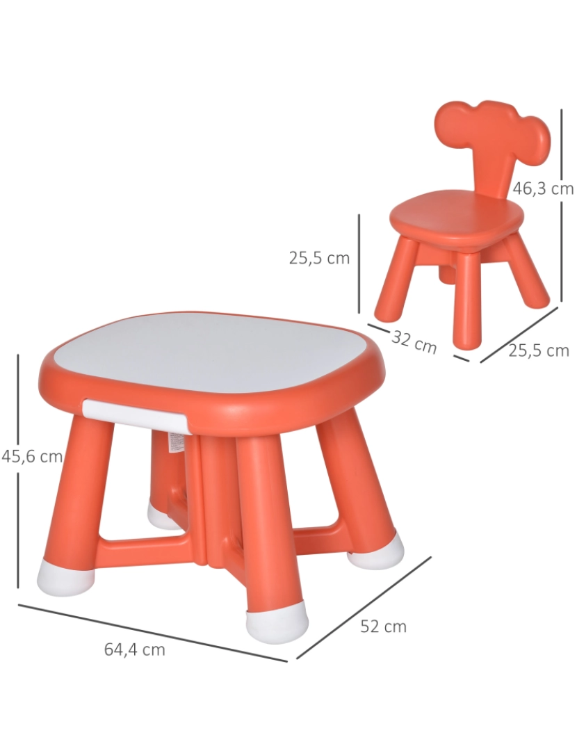imagem de HOMCOM Conjunto de Mesa Infantil e 2 Cadeiras Mesa com Quadro Branco Multifuncional para Crianças acima de 12 Meses 64,4x52x45,6 cm Vermelho Coral3