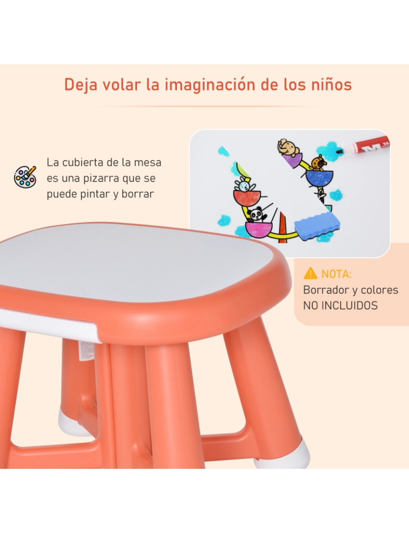 imagem de HOMCOM Conjunto de Mesa Infantil e 2 Cadeiras Mesa com Quadro Branco Multifuncional para Crianças acima de 12 Meses 64,4x52x45,6 cm Vermelho Coral6