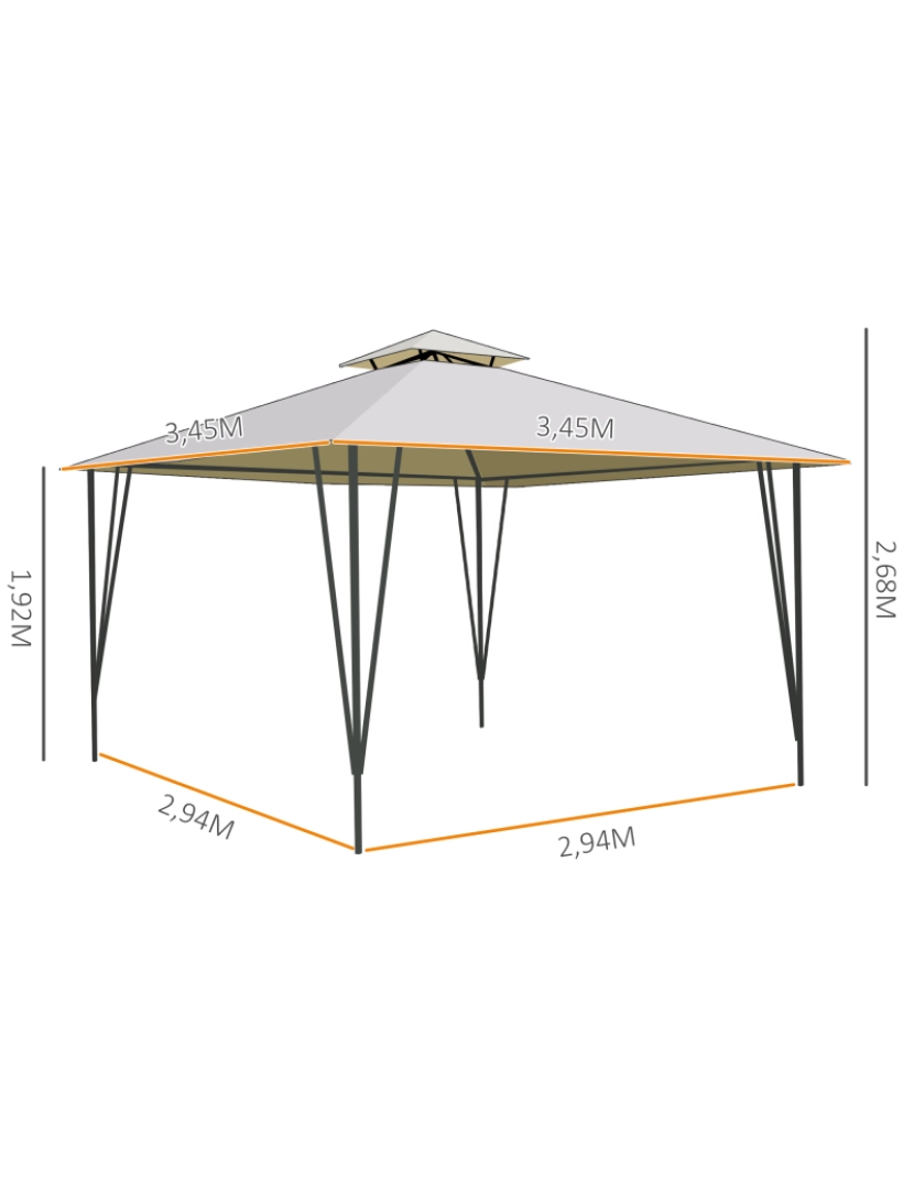 imagem de Outsunny Tenda Gazebo com teto duplo e 8 orifícios de drenagem para festas ao ar livre jardim 3,5 x 3,5 m bege3