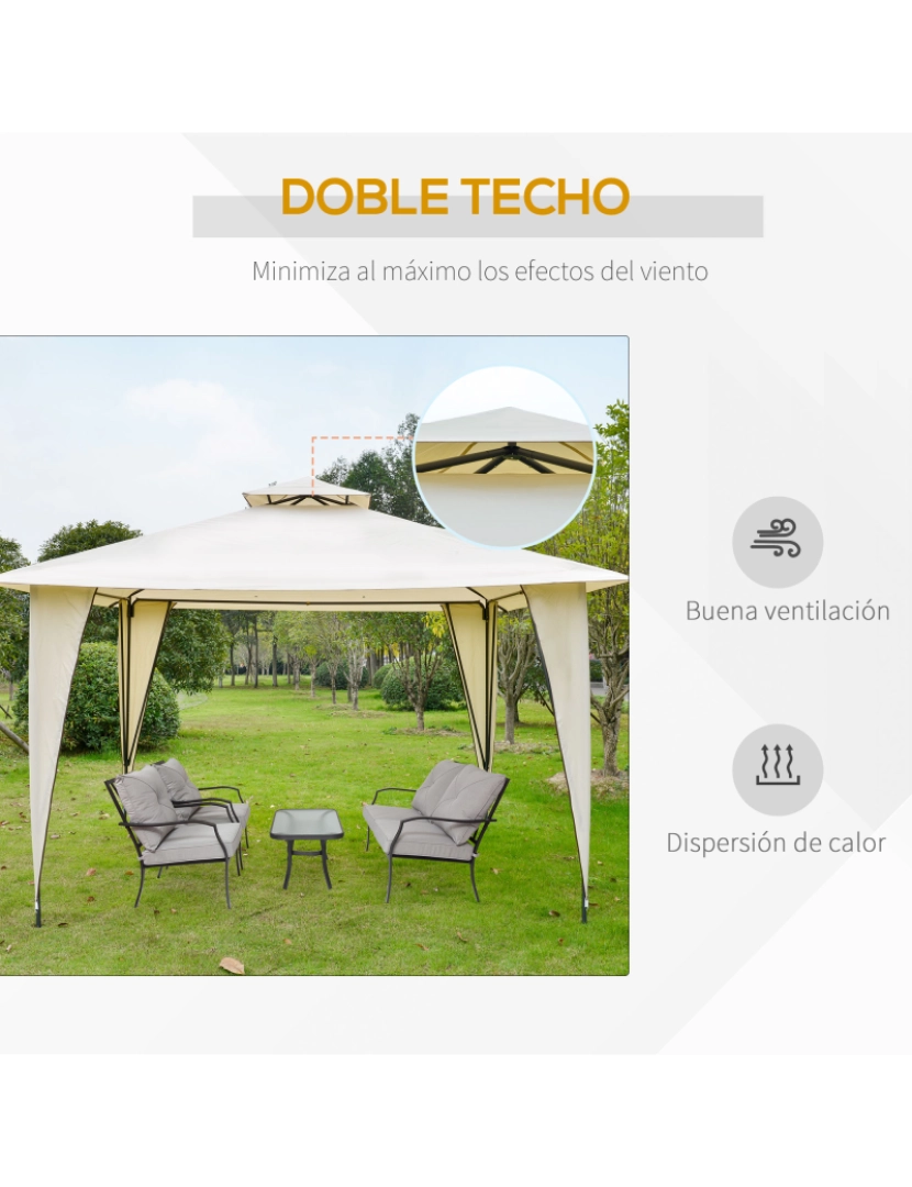 imagem de Outsunny Tenda Gazebo com teto duplo e 8 orifícios de drenagem para festas ao ar livre jardim 3,5 x 3,5 m bege4