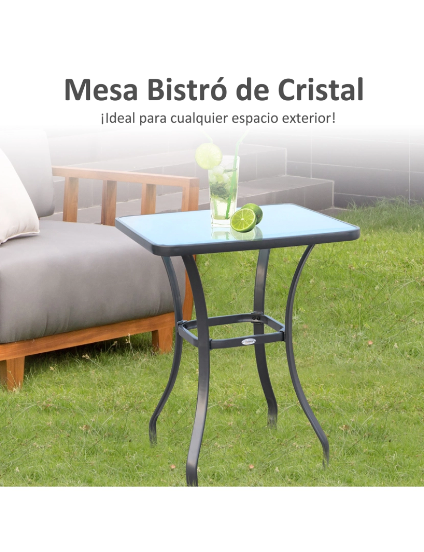 imagem de Outsunny Mesa de vidro temperado com bordas arredondadas para pátio Terraço Varanda 68,5x68,5x84 cm Preto e translúcido4