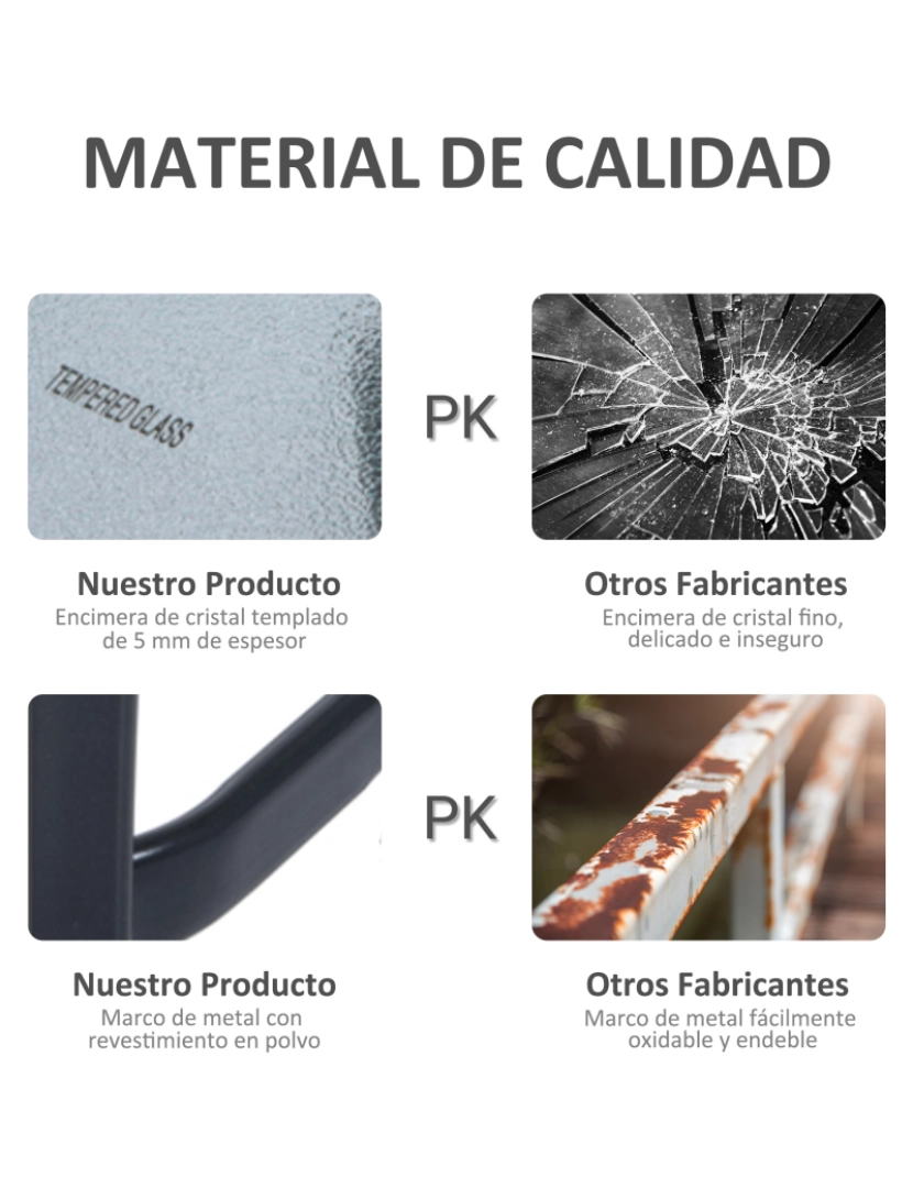 imagem de Outsunny Mesa de vidro temperado com bordas arredondadas para pátio Terraço Varanda 68,5x68,5x84 cm Preto e translúcido6