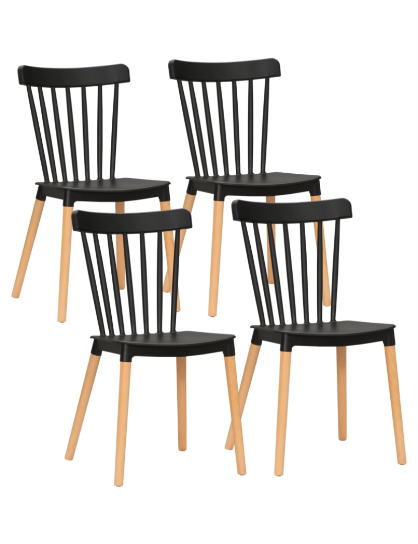 imagem grande de Conjunto de 4 Cadeiras 43x52,5x83cm cor preto e madeira 835-834V00BK1