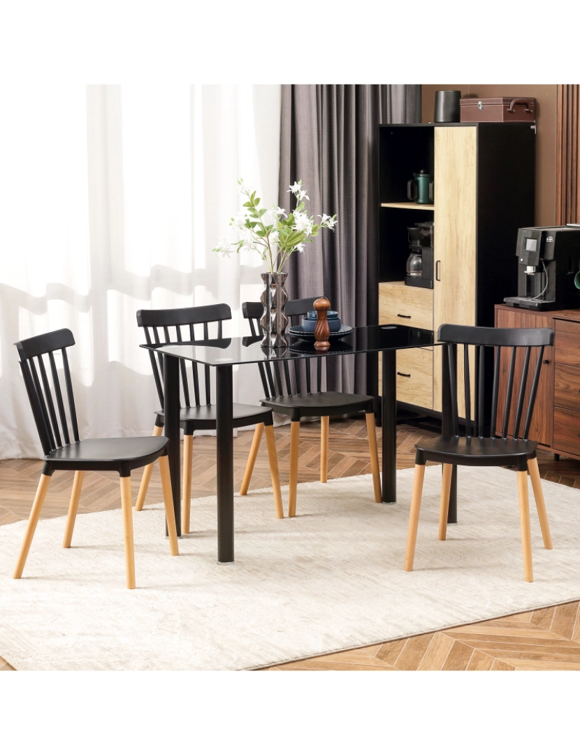 imagem de Conjunto de 4 Cadeiras 43x52,5x83cm cor preto e madeira 835-834V00BK2