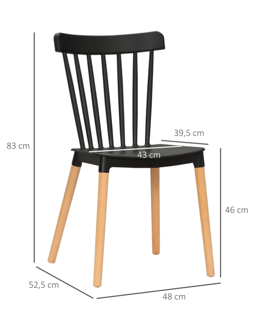 imagem de Conjunto de 4 Cadeiras 43x52,5x83cm cor preto e madeira 835-834V00BK3