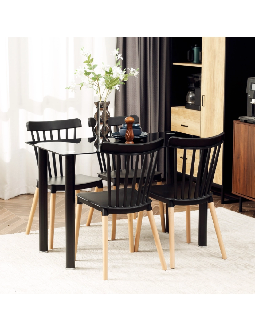 imagem de Conjunto de 4 Cadeiras 43x52,5x83cm cor preto e madeira 835-834V00BK7