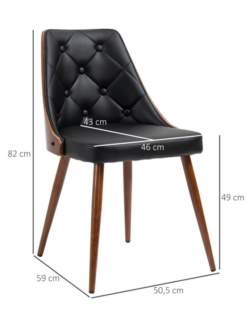 imagem grande de Cadeiras de Sala de Jantar 50,5x59x82cm cor preto e nogueira 835-822V00BK3