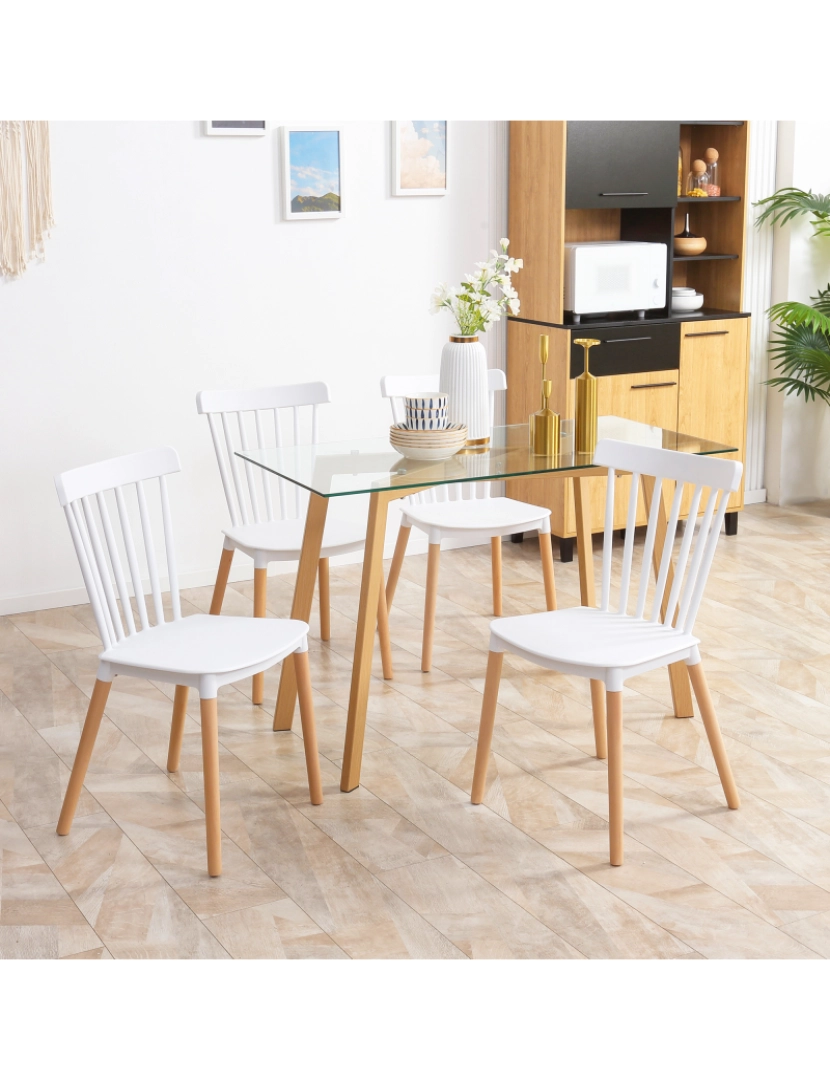 imagem de Conjunto de 4 Cadeiras 43x52,5x83cm cor branco e madeira 835-834V00WT2