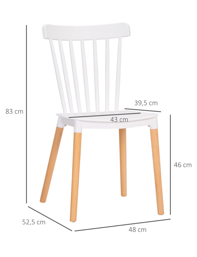 imagem grande de Conjunto de 4 Cadeiras 43x52,5x83cm cor branco e madeira 835-834V00WT3