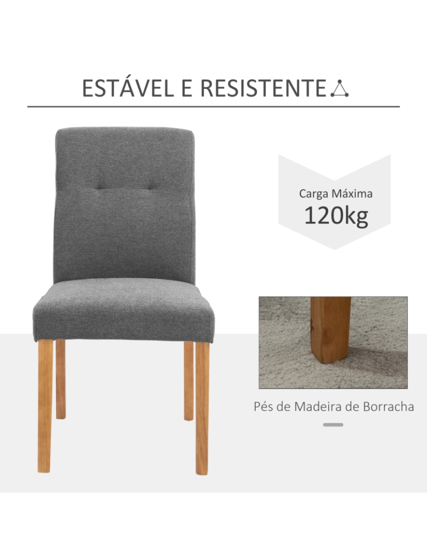 imagem de HOMCOM Conjunto de 2 Cadeiras de Sala de Jantar com Encosto Alto Assento Acolchoado e Estofados Tecido Transpirável com Tato de Linho 50x62x96cm Cinza5