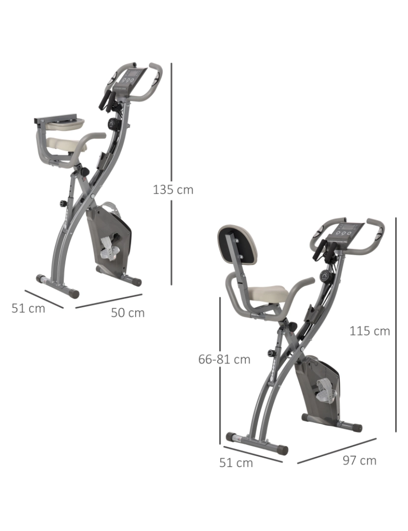 imagem de HOMCOM Bicicleta Estática Dobrável com Altura e Resistência Ajustáveis com Tela LCD e Assento com Encosto 51x97x115cm Cinza3