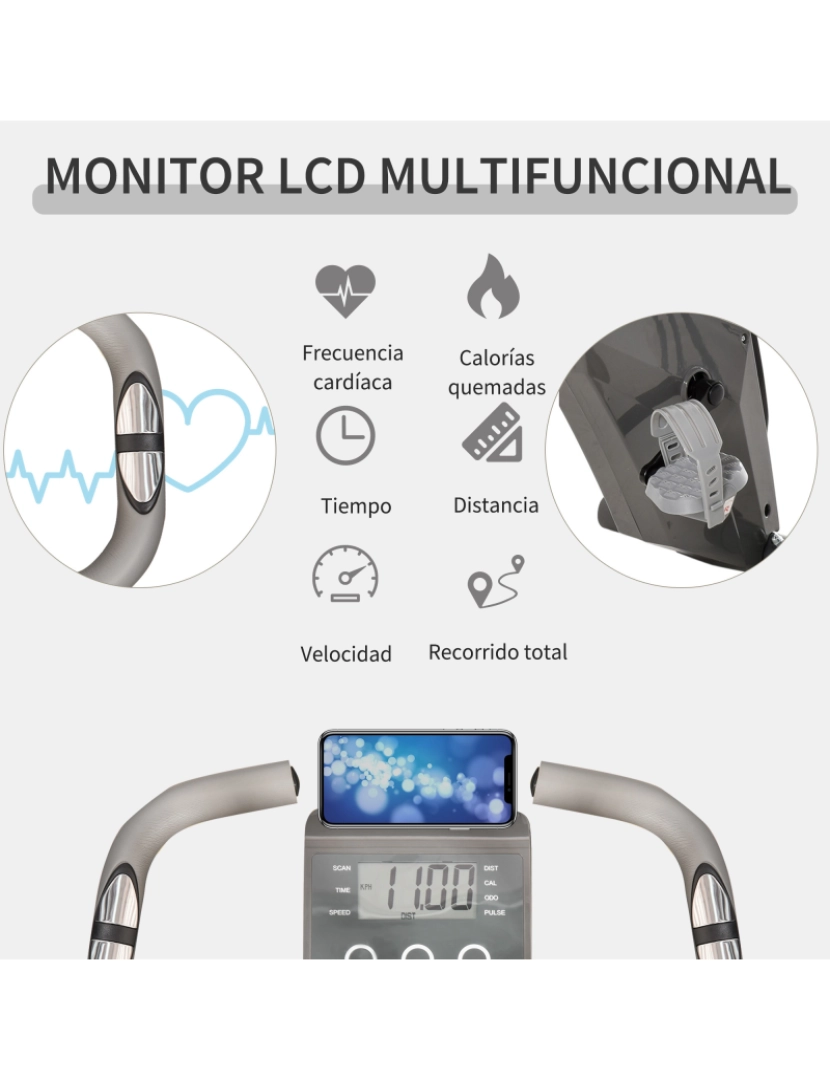 imagem de HOMCOM Bicicleta Estática Dobrável com Altura e Resistência Ajustáveis com Tela LCD e Assento com Encosto 51x97x115cm Cinza4