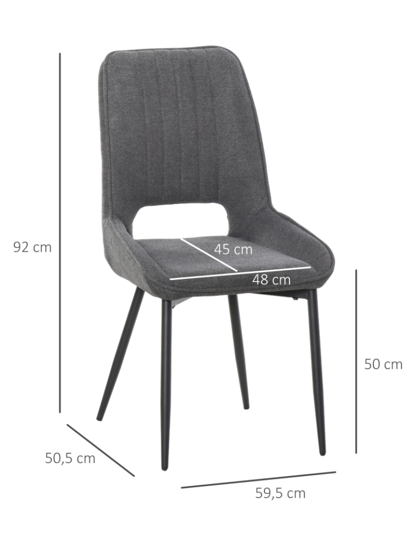 imagem de Conjunto de 2 Cadeiras de Sala de Jantar 59.5x50.5x92cm cor cinzento 835-3683
