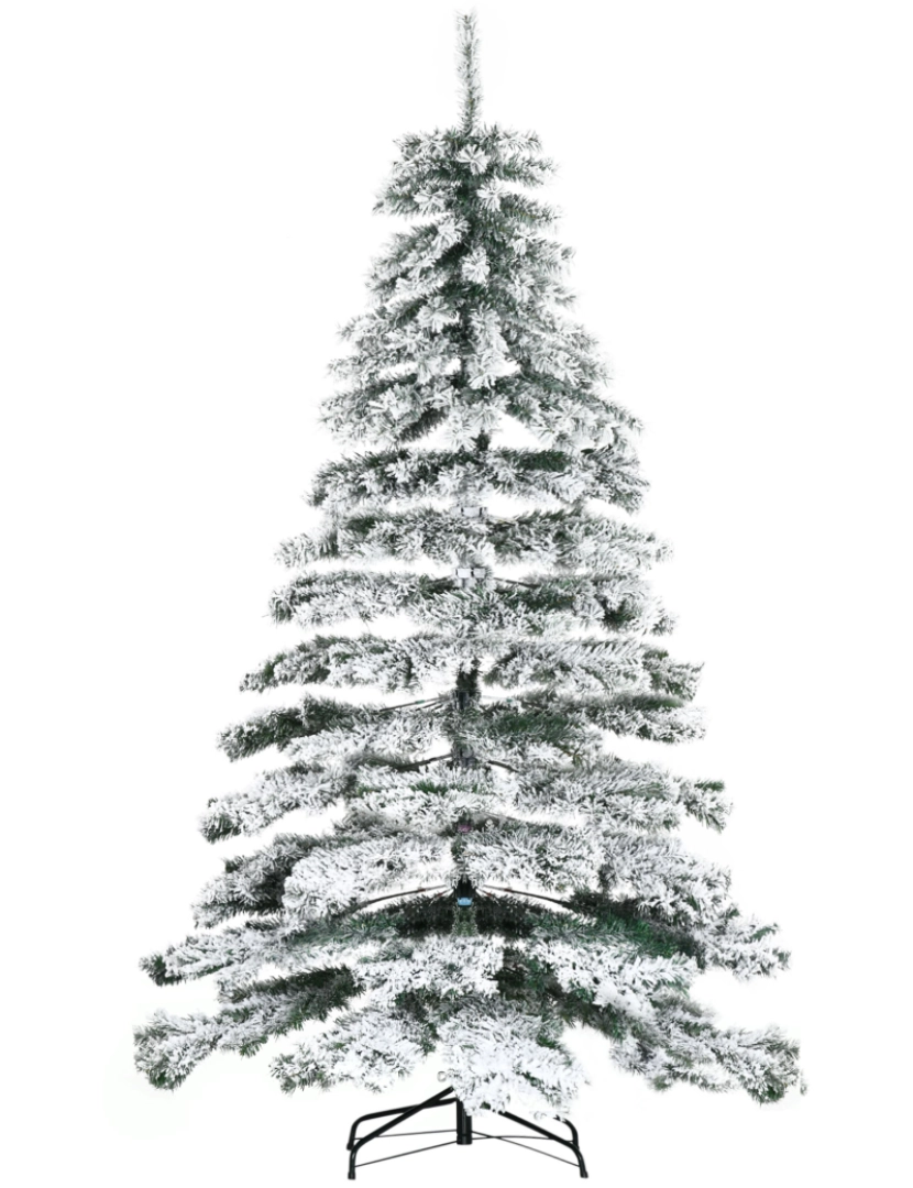Homcom - HOMCOM Árvore de Natal Ø140x225cm Neve Artificial com 1083 Pontas de PVC Base Dobrável e Suporte de Metal Decoração de Natal para Interiores Verde e Branco