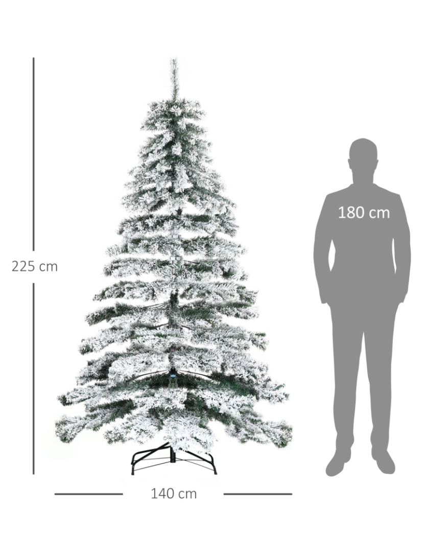 imagem de HOMCOM Árvore de Natal Ø140x225cm Neve Artificial com 1083 Pontas de PVC Base Dobrável e Suporte de Metal Decoração de Natal para Interiores Verde e Branco3