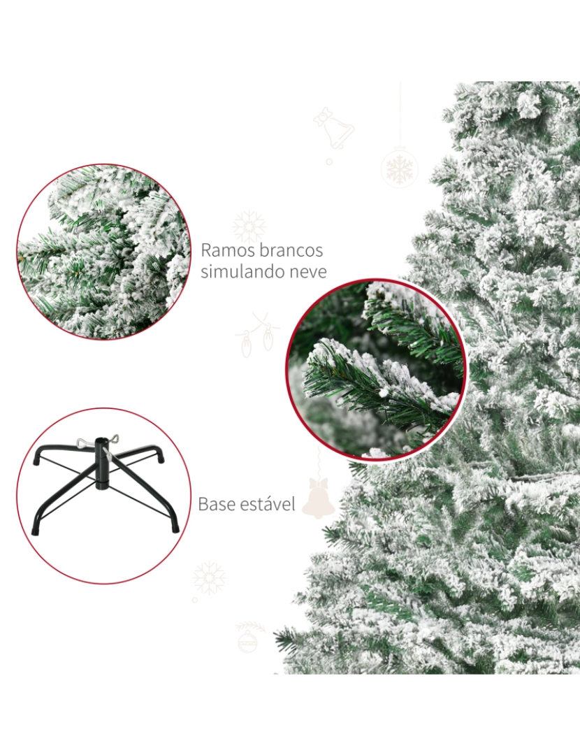 imagem de HOMCOM Árvore de Natal Ø140x225cm Neve Artificial com 1083 Pontas de PVC Base Dobrável e Suporte de Metal Decoração de Natal para Interiores Verde e Branco7