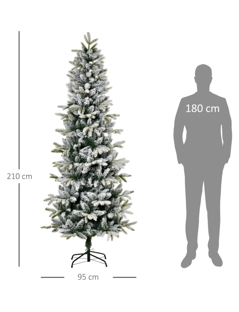 imagem de HOMCOM Árvore de Natal Ø105x210cm Neve Artificial com 784 Pontas de Ramos Ignífugos e Suporte de Aço Decoração de Natal para Interiores Verde e Branco3