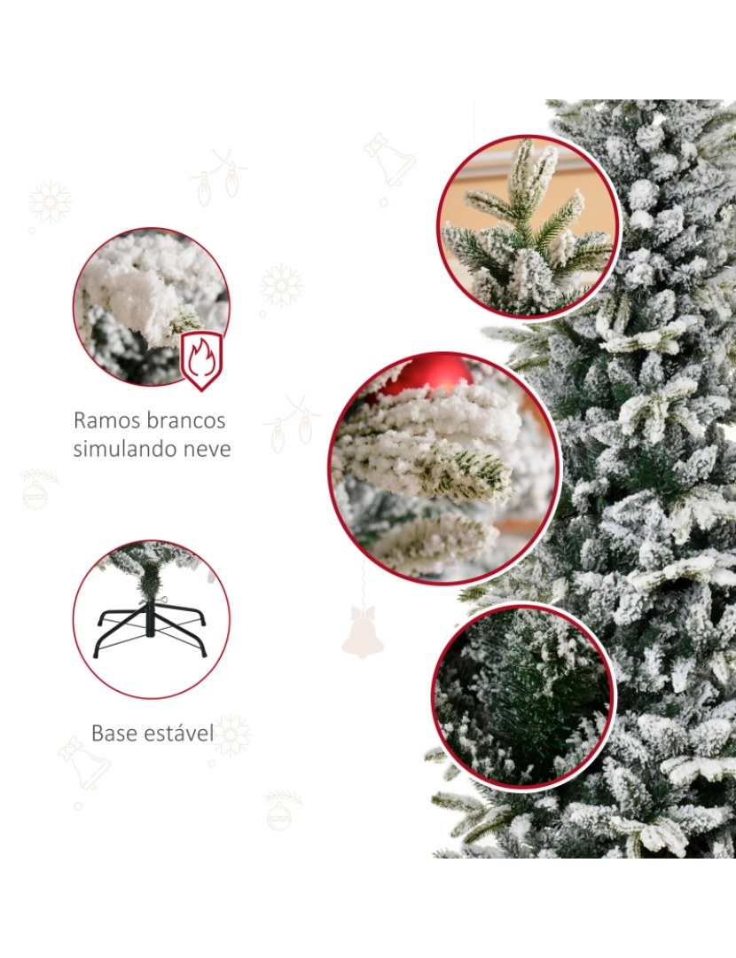 imagem de HOMCOM Árvore de Natal Ø105x210cm Neve Artificial com 784 Pontas de Ramos Ignífugos e Suporte de Aço Decoração de Natal para Interiores Verde e Branco7
