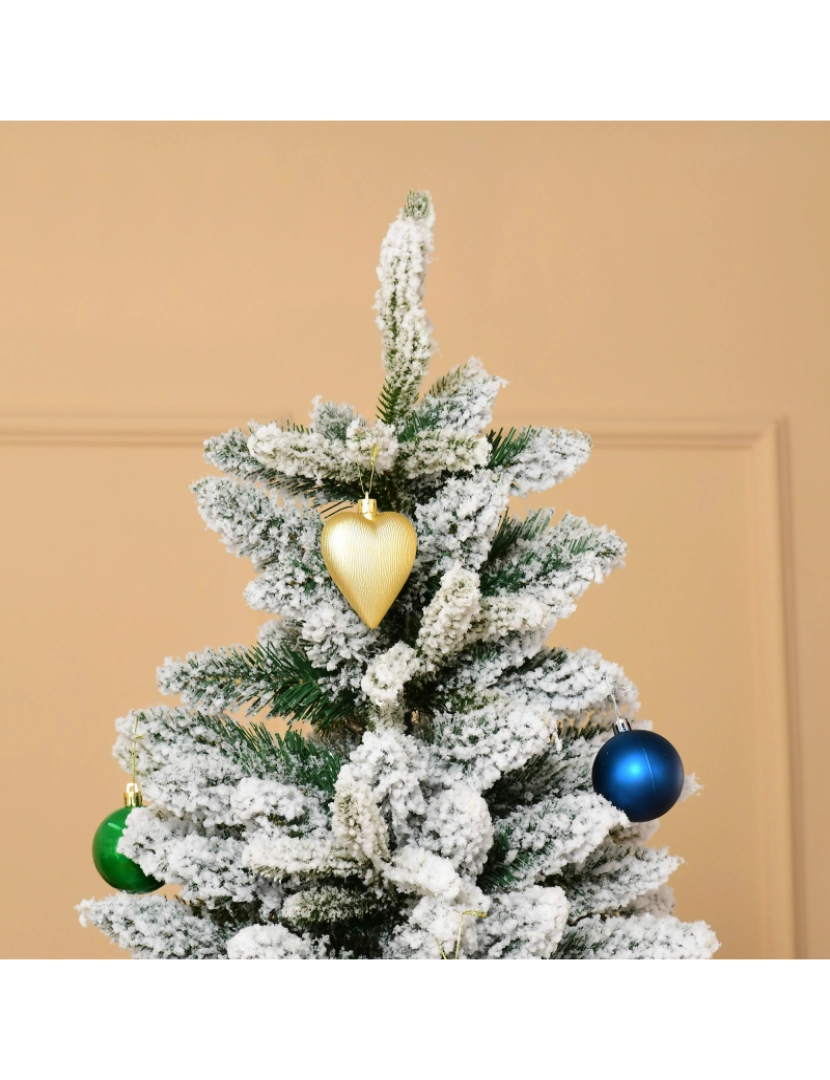 imagem de HOMCOM Árvore de Natal Ø105x210cm Neve Artificial com 784 Pontas de Ramos Ignífugos e Suporte de Aço Decoração de Natal para Interiores Verde e Branco8