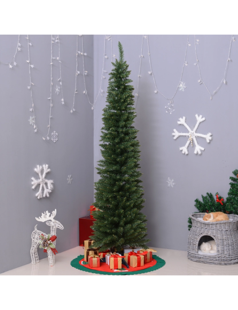 imagem de HOMCOM Árvore de Natal Artificial 210cm Ignífugo com 499 Pontas de Ramo PVC e Suporte de Metal Decoração de Natal para Interiores Fácil de Montar Verde2