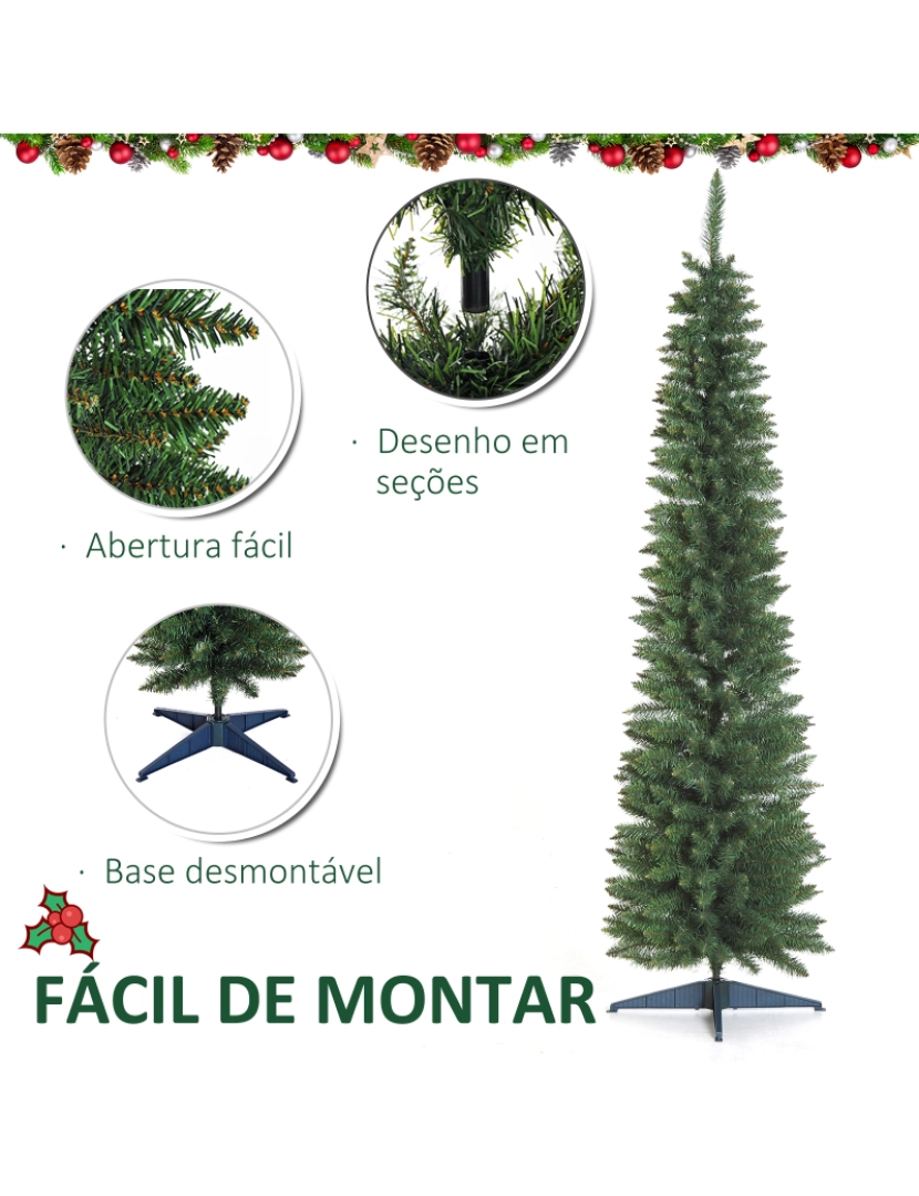 imagem de HOMCOM Árvore de Natal Artificial 210cm Ignífugo com 499 Pontas de Ramo PVC e Suporte de Metal Decoração de Natal para Interiores Fácil de Montar Verde5