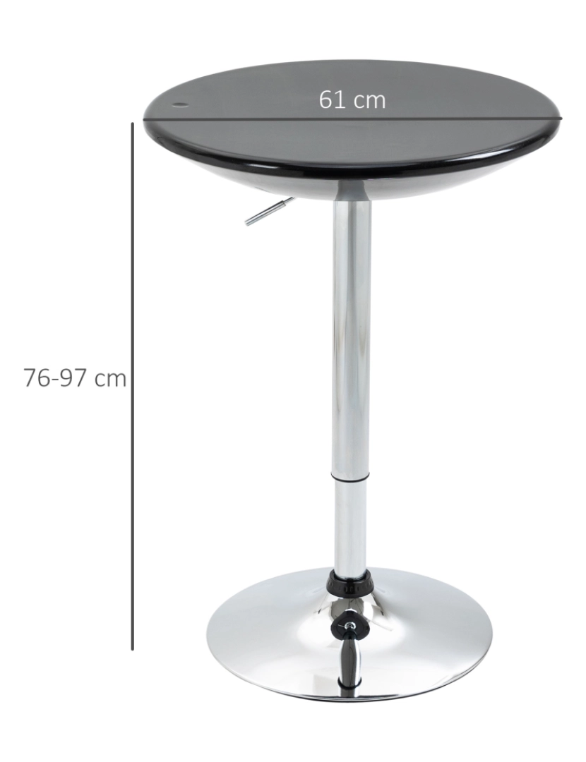 imagem de Mesa de Bar 61x61x76-97cm cor preto 835-505BK3