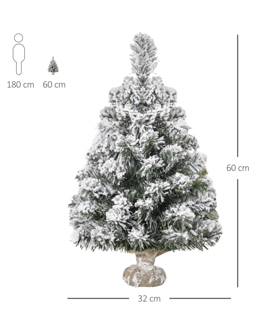 imagem grande de HOMCOM Árvore de Natal Artificial 60cm com 67 Ramos Ignífugos e Base de Cimento Decoração de Natal para Mesa Escritório Ø32x60cm Verde e Branco3