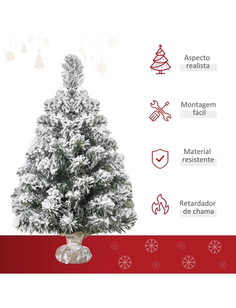imagem de HOMCOM Árvore de Natal Artificial 60cm com 67 Ramos Ignífugos e Base de Cimento Decoração de Natal para Mesa Escritório Ø32x60cm Verde e Branco4