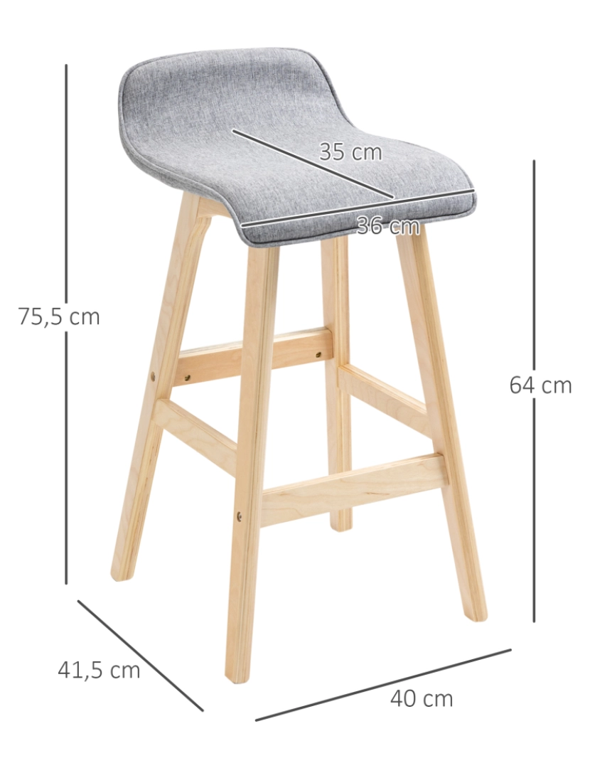 imagem de Conjunto 2 Bancos de Bar 40x41.5x75.5cm cor cinza claro 835-5913