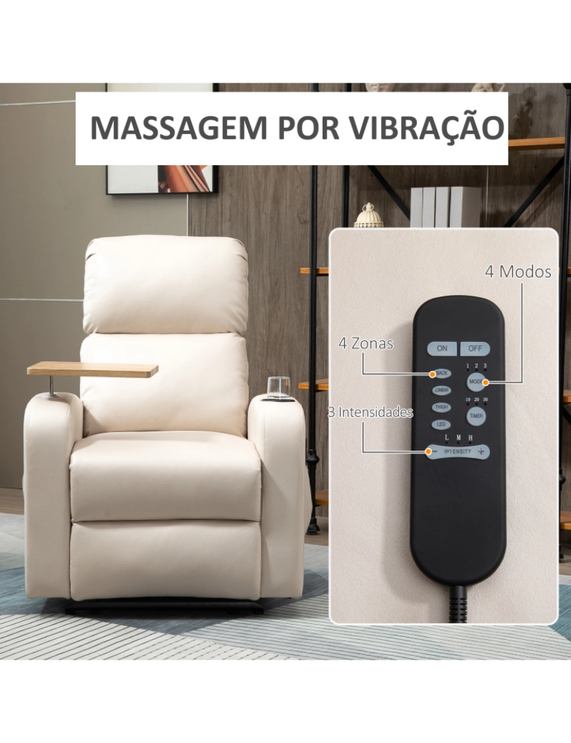 imagem de Poltrona Massagem com Reclinação 77x93x105cm cor bege 700-156V90LG5