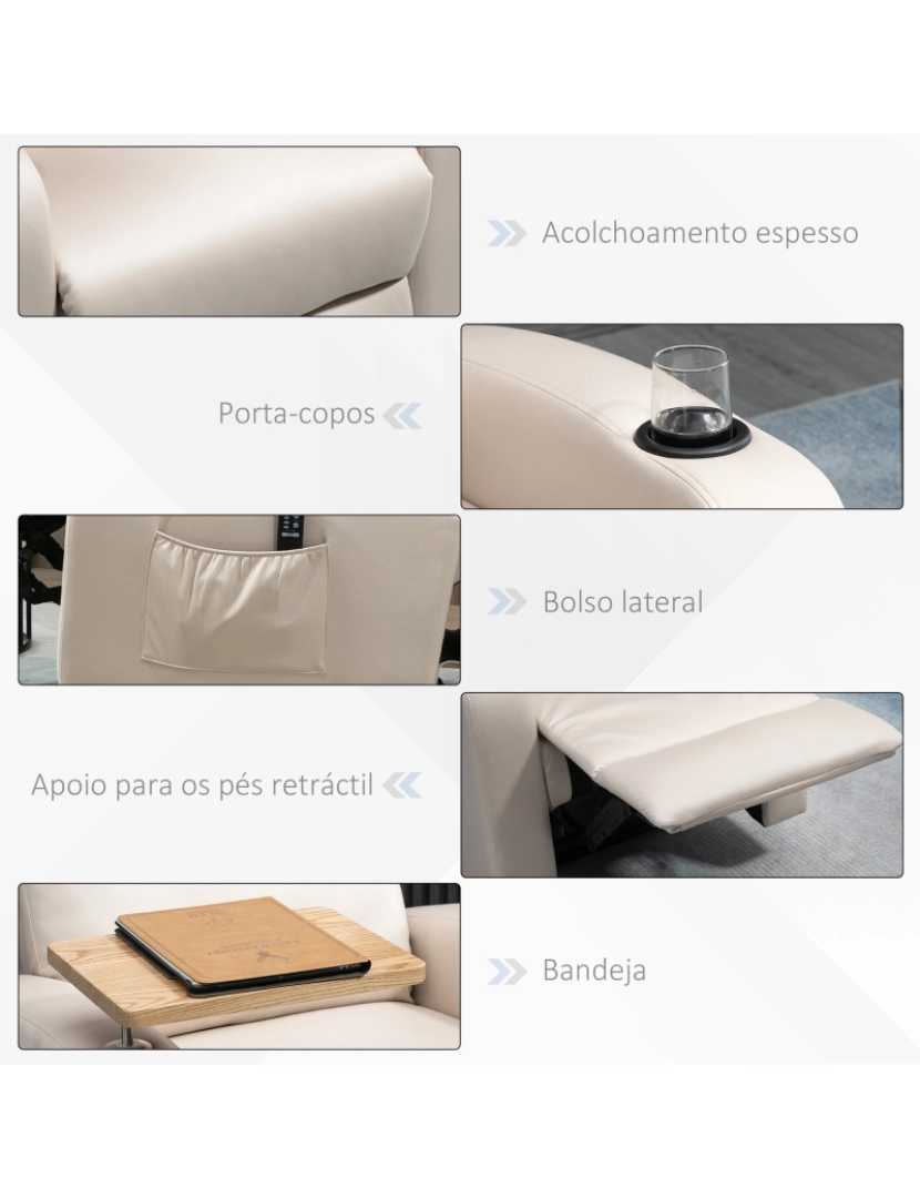imagem de Poltrona Massagem com Reclinação 77x93x105cm cor bege 700-156V90LG6