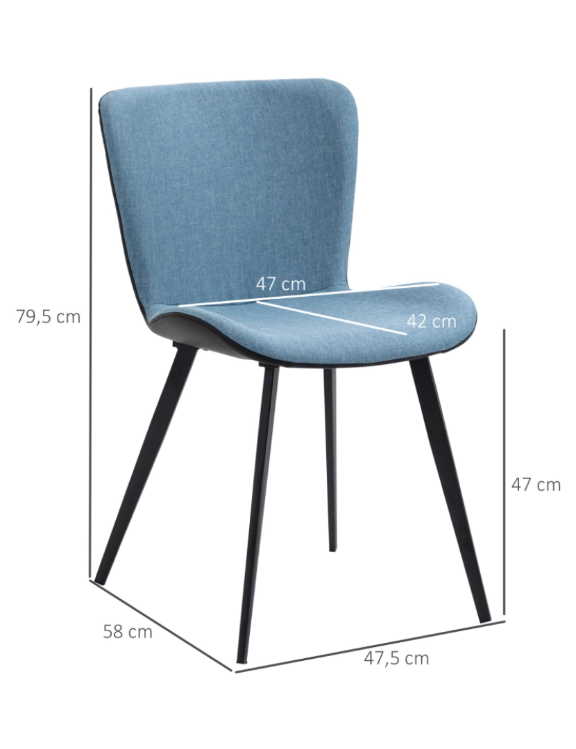 imagem de Conjunto Cadeiras de Jantar 47.5x58x79.5cm cor azul 835-628BU3