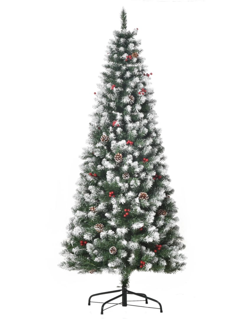 Homcom - HOMCOM Árvore de Natal Artificial 180cm Ignífugo com 618 Ramos 34 Bagas 30 Pinhas Folhas de PVC e Suporte Metálico Decoração de Natal para Interiores Verde