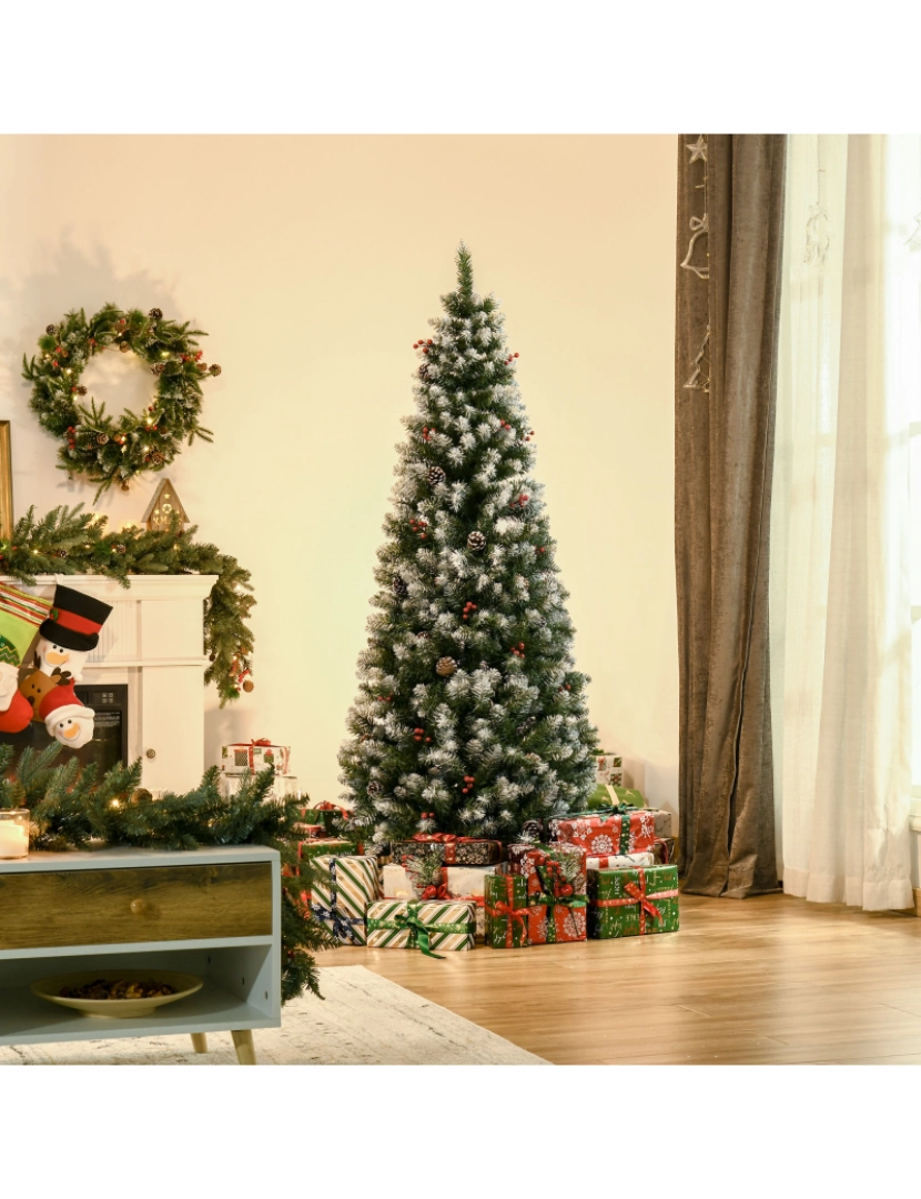 imagem de HOMCOM Árvore de Natal Artificial 180cm Ignífugo com 618 Ramos 34 Bagas 30 Pinhas Folhas de PVC e Suporte Metálico Decoração de Natal para Interiores Verde2