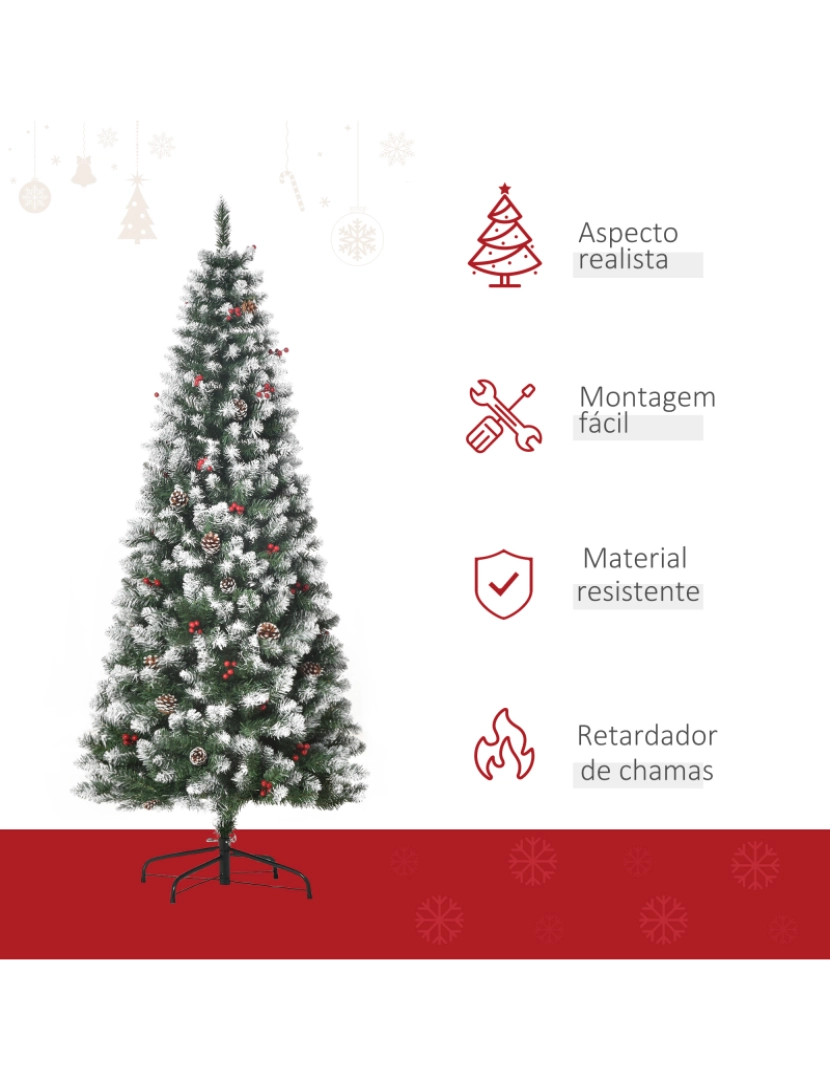 imagem de HOMCOM Árvore de Natal Artificial 180cm Ignífugo com 618 Ramos 34 Bagas 30 Pinhas Folhas de PVC e Suporte Metálico Decoração de Natal para Interiores Verde4