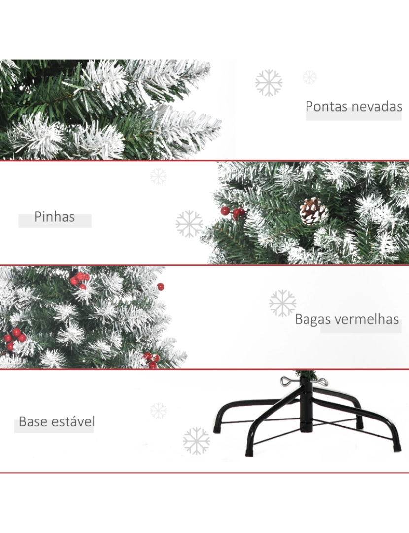 imagem de HOMCOM Árvore de Natal Artificial 180cm Ignífugo com 618 Ramos 34 Bagas 30 Pinhas Folhas de PVC e Suporte Metálico Decoração de Natal para Interiores Verde7